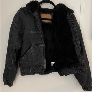 American Eagle Outfitters Black Faux-Fur Lined Jean Jacket